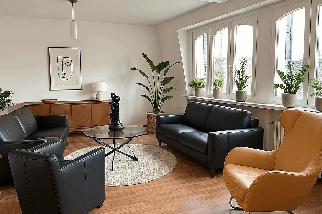 Wohnzimmer mit Möblisierungsbeispiel